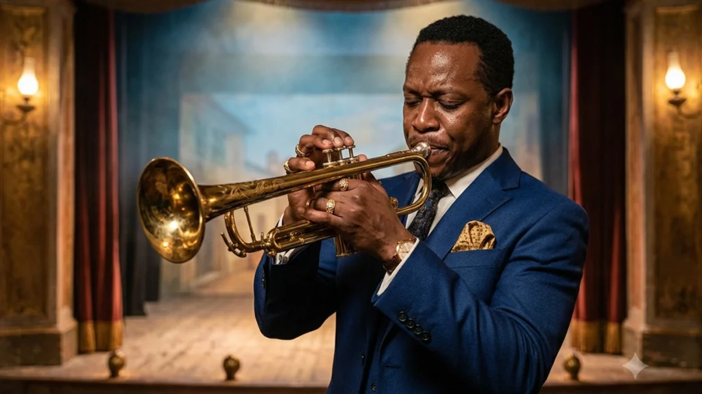 Louis Armstrong jazz legacy: a trumpeter performing on stage