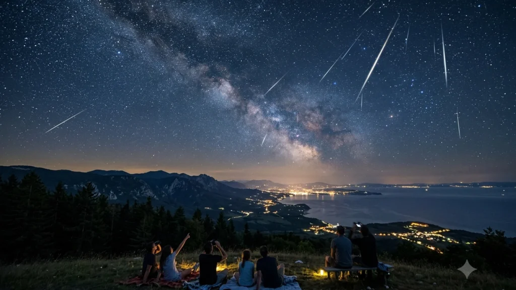 St. Lawrence Night and Pascoli: shooting stars over hills