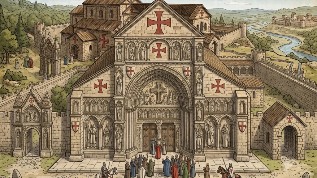 Sacred architecture and wine: an ancient basilica seen from above